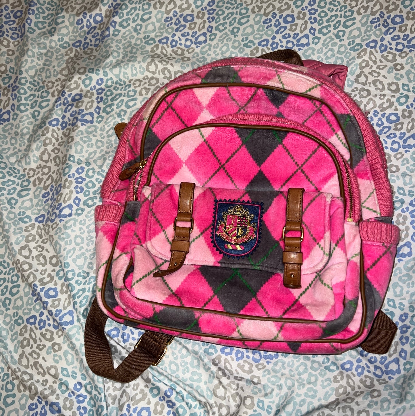 Vintage Grey Pink Juicy Couture Backpack Purse Bag Velour Y2K Rare Large