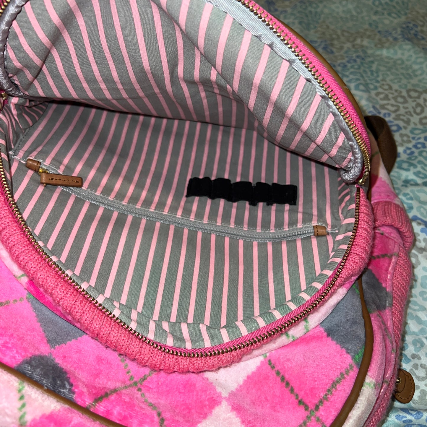 Vintage Grey Pink Juicy Couture Backpack Purse Bag Velour Y2K Rare Large