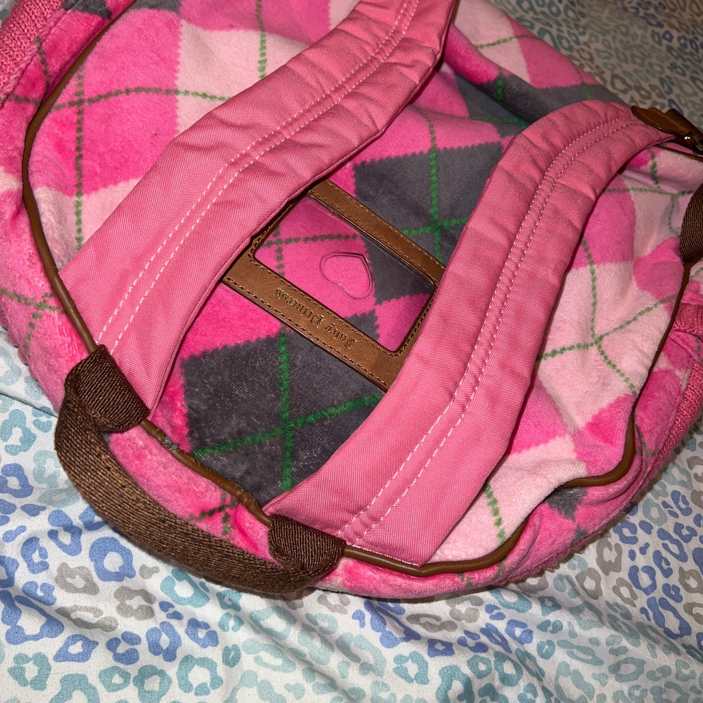Vintage Grey Pink Juicy Couture Backpack Purse Bag Velour Y2K Rare Large