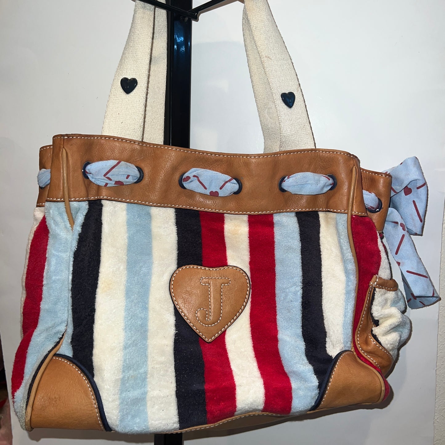 Rare Vintage Striped Juicy Couture Tote Bag Purse Handbag Daydreamer Red White