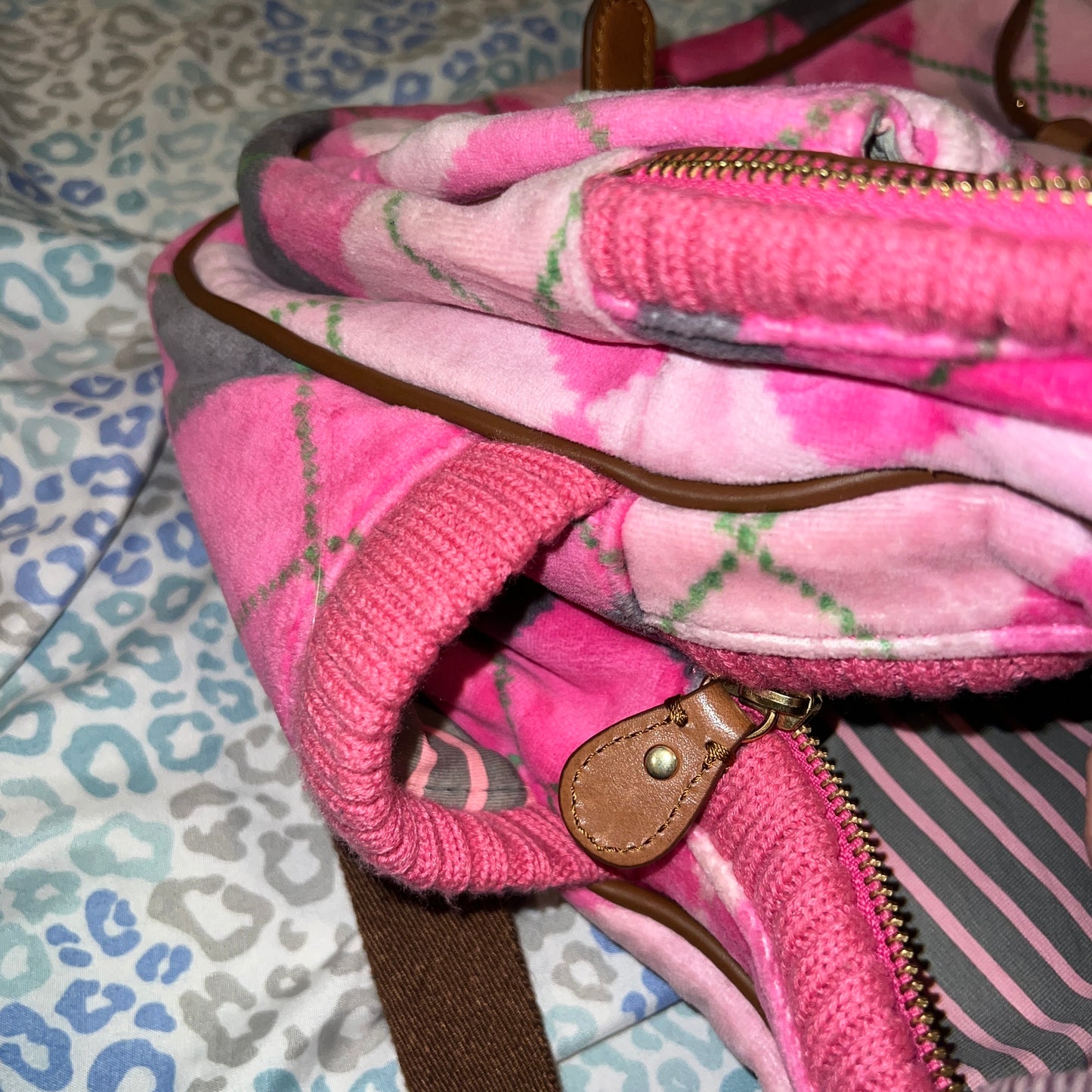 Vintage Grey Pink Juicy Couture Backpack Purse Bag Velour Y2K Rare Large