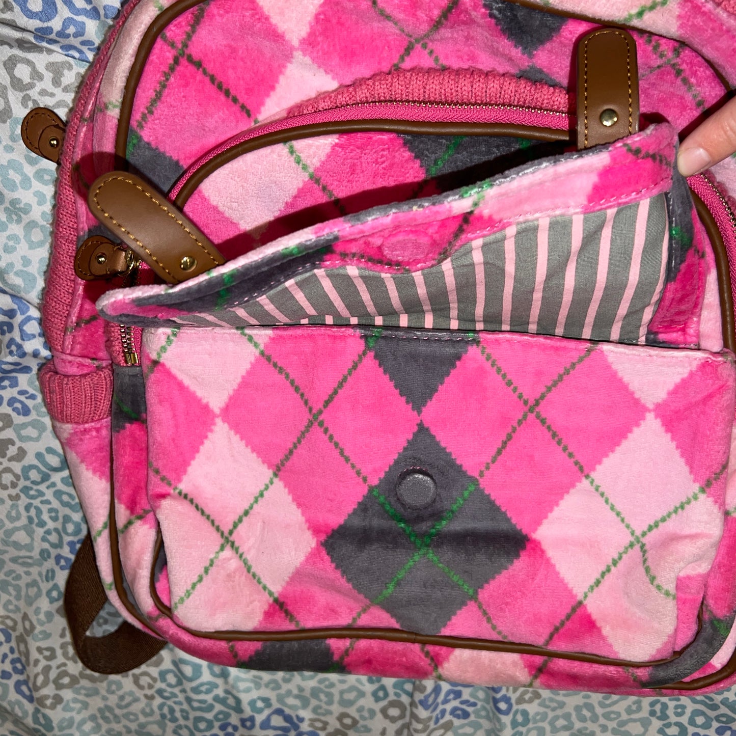 Vintage Grey Pink Juicy Couture Backpack Purse Bag Velour Y2K Rare Large