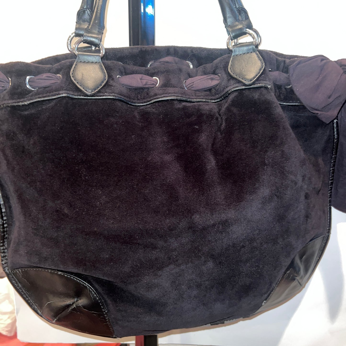 Vintage Black Juicy Couture Purse Satchel Bag Floral Flowers Y2K Velour