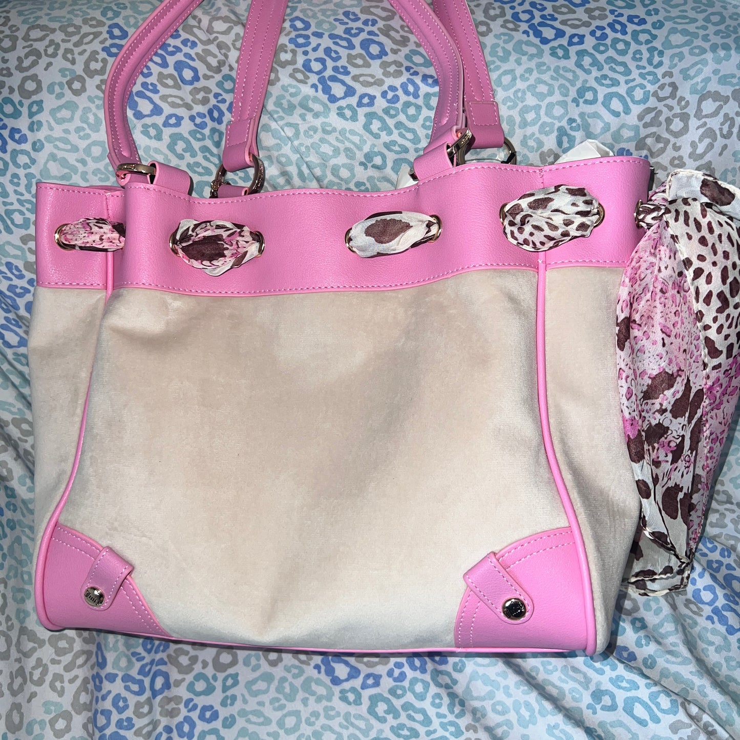 New Pink Beige Juicy Couture Purse Daydreamer Tote Bag Velour Scottie Dog Custom