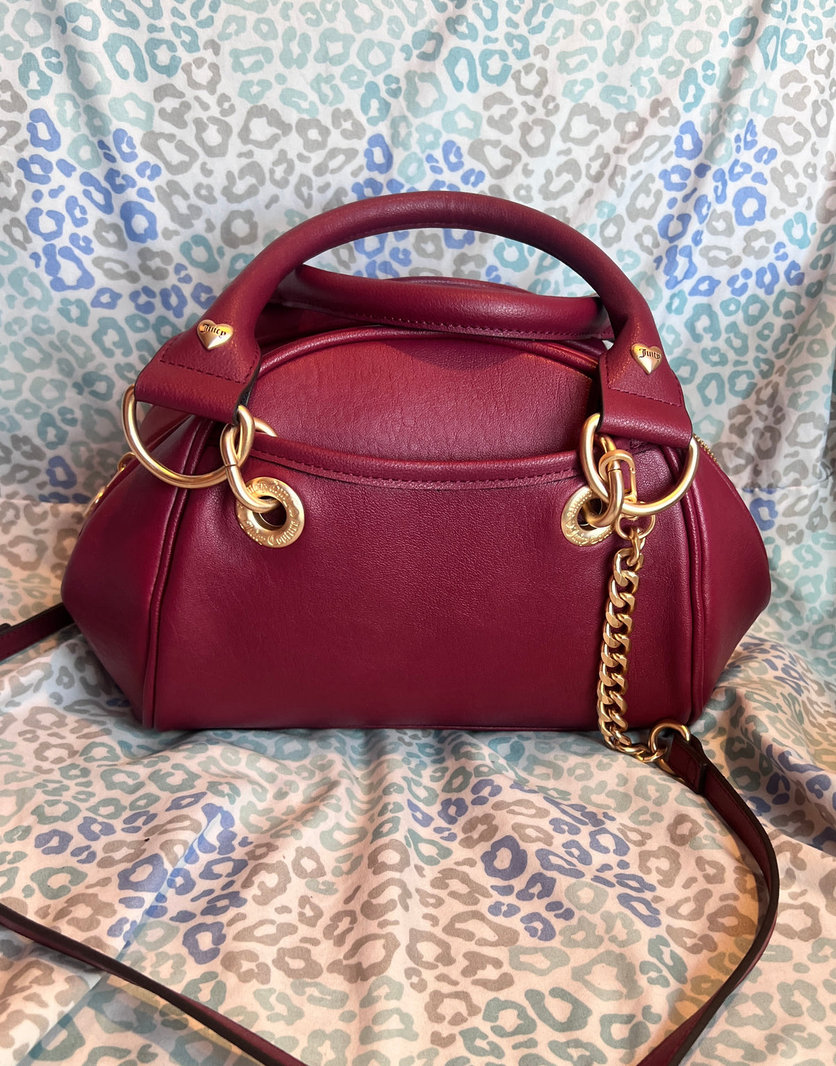 New Red Maroon Juicy Couture Purse Satchel Bag Handbag Queen of Couture Bowler