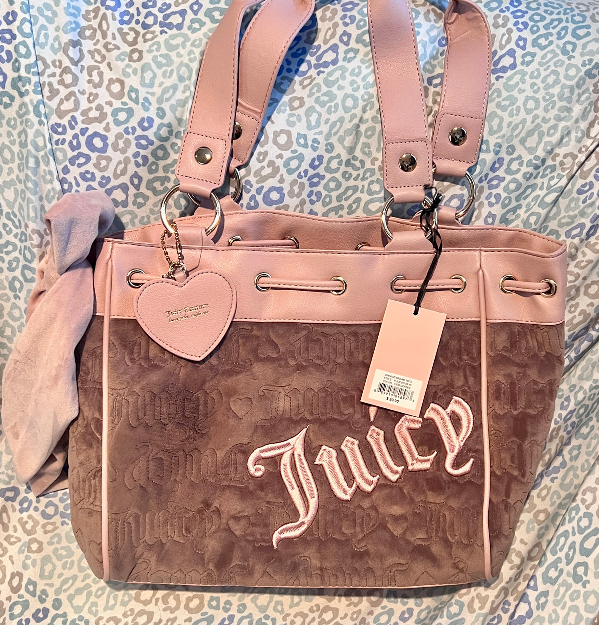 New Pink Purple Juicy Couture Purse Daydreamer Tote Bag Velour Handbag Quilted