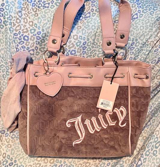 New Pink Purple Juicy Couture Purse Daydreamer Tote Bag Velour Handbag Quilted