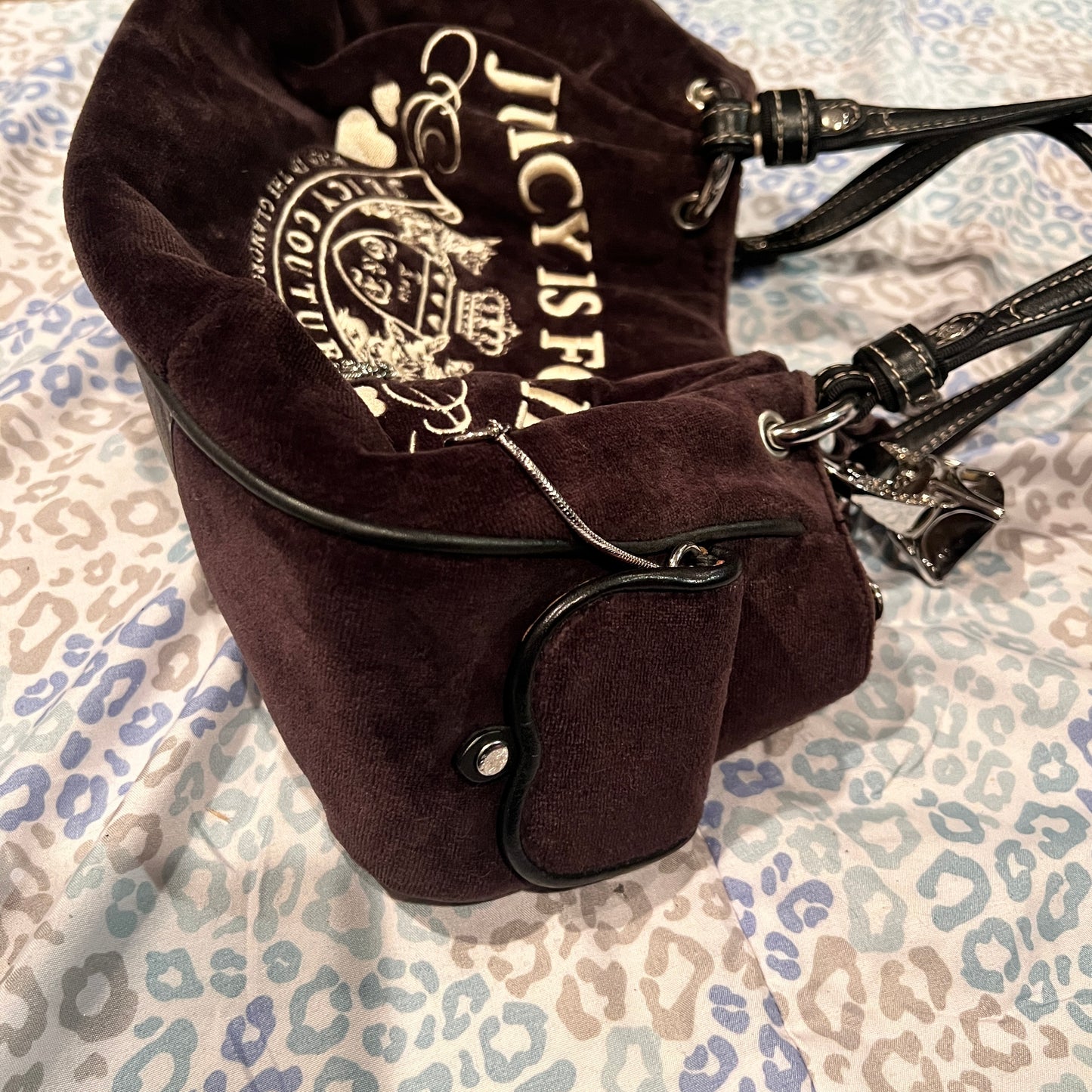 Vintage Black Juicy Couture Purse Handbag Tote Bag Velour Y2K JUICY IS FOR LIFE