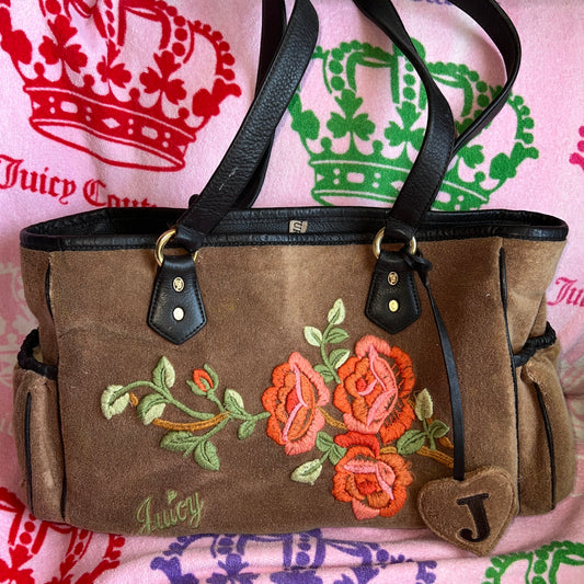 Vintage Brown Juicy Couture Handbag Purse Diaper Tote Baby Bag Y2K Terry Floral