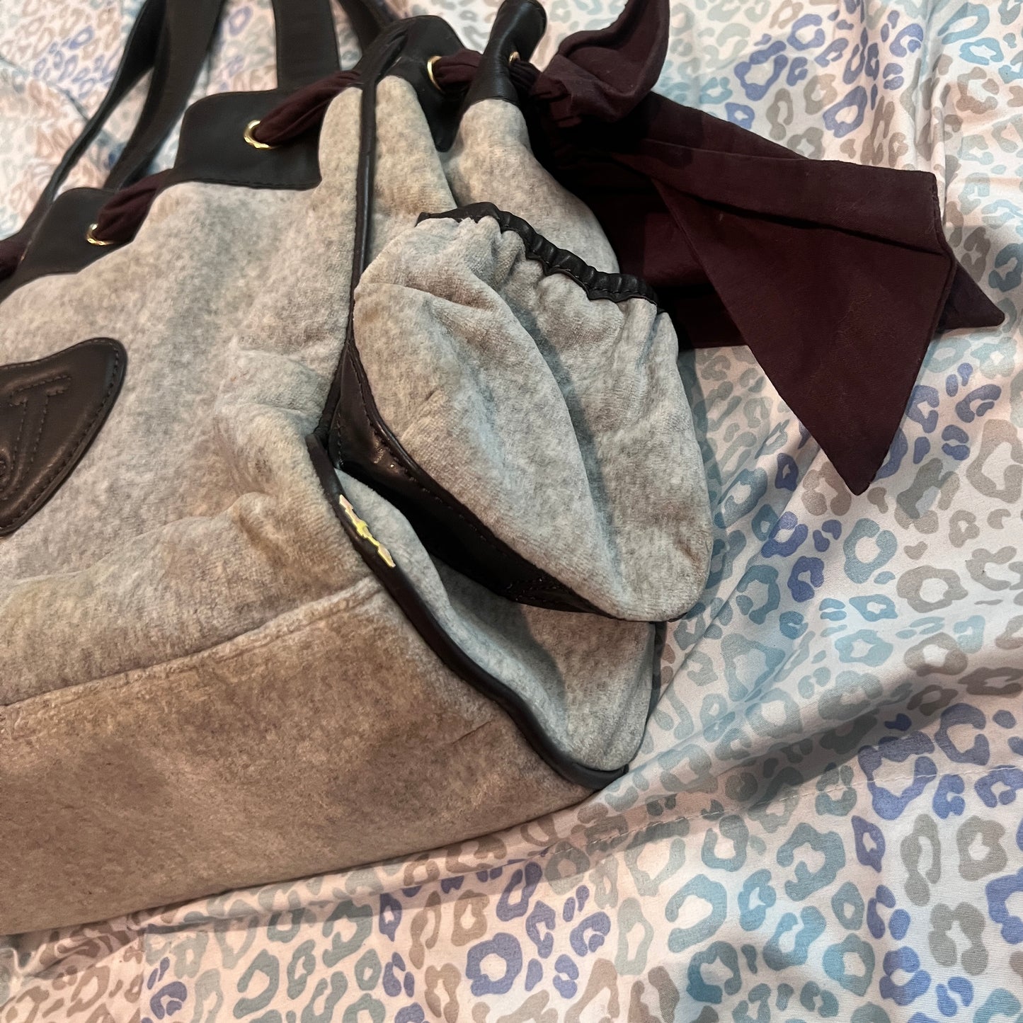 Vintage Gray Juicy Couture Purse Tote Bag Daydreamer Handbag Velour Y2K Mcbling