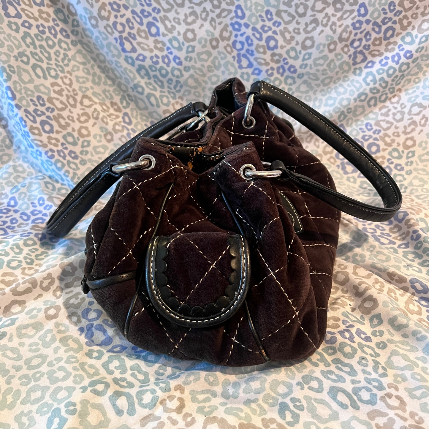 Vintage Dark Brown Juicy Couture Purse Handbag Satchel Bag Velour Quilted Y2K
