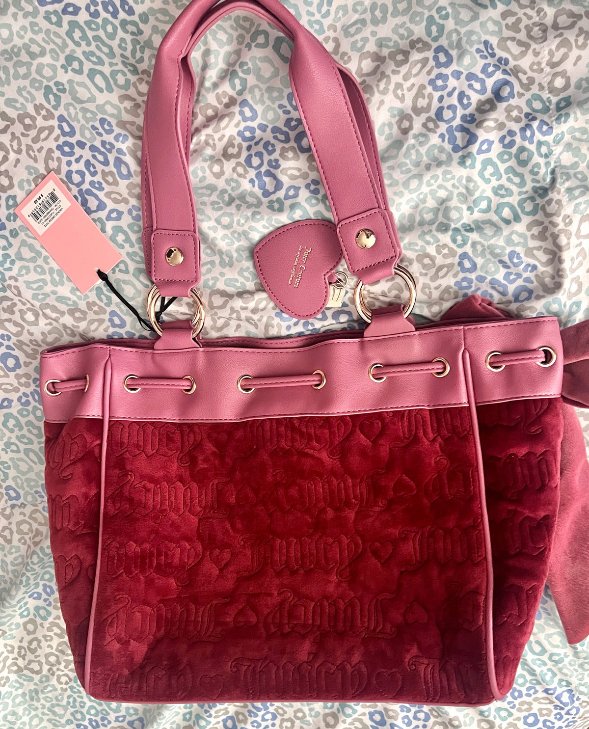 New Maroon Pink Juicy Couture Purse Velour Tote Bag Daydreamer Quilted Handbag