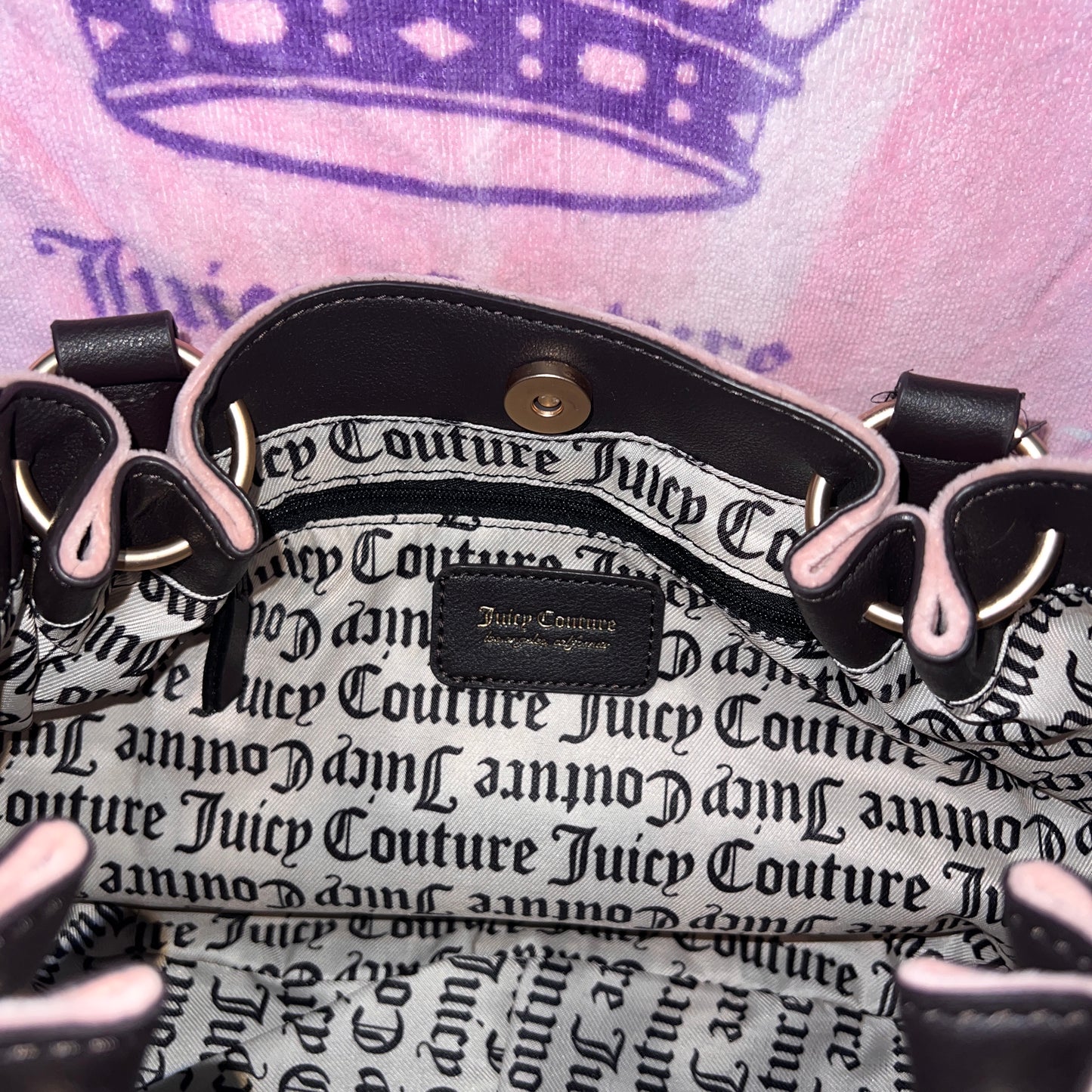 New Brown Pink Juicy Couture Handbag Satchel Bag Purse Velvet Vintage Style