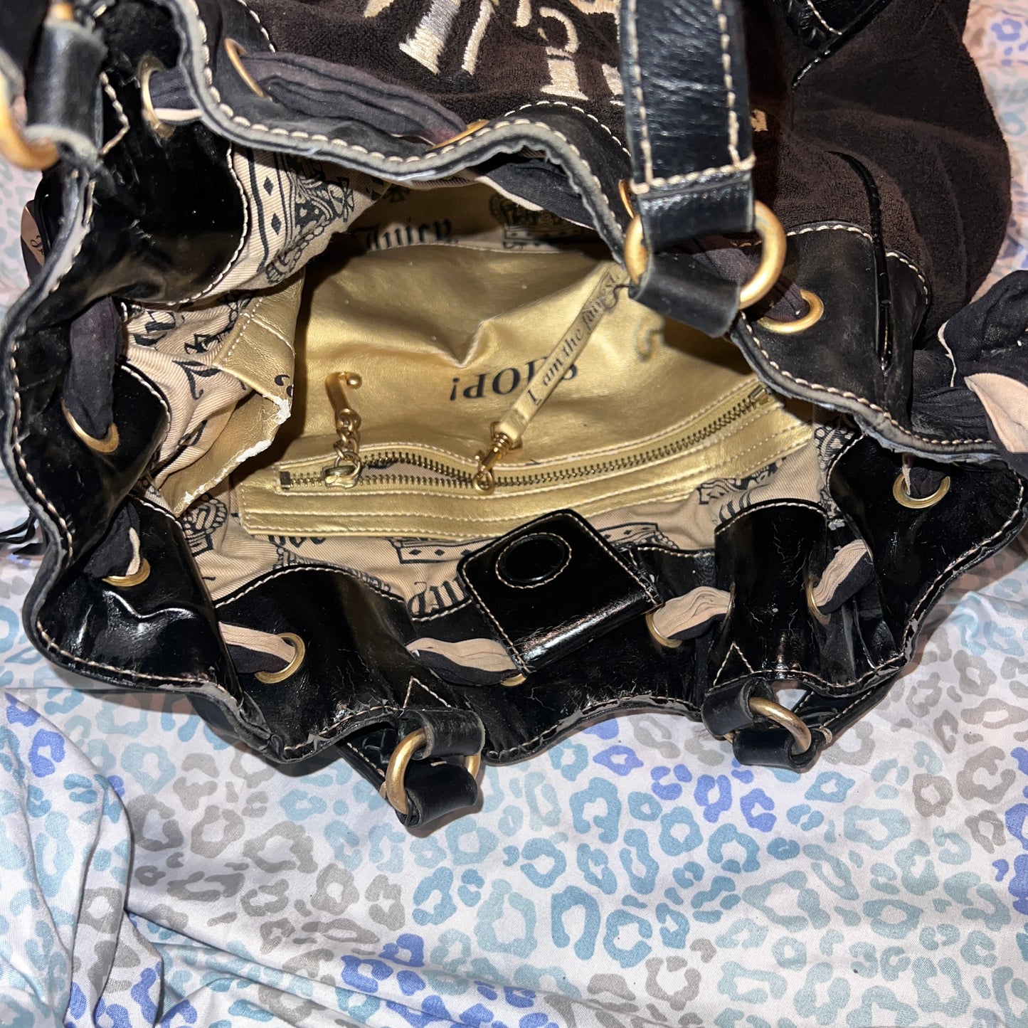 Vintage Black Juicy Couture Purse Daydreamer Tote Bag Y2K Terry Cloth Handbag