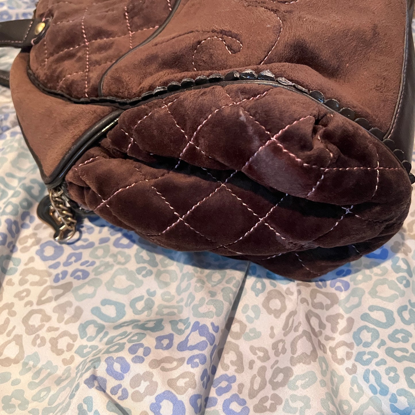 Vintage Dark Brown Juicy Couture Bowler Bag Travel Purse XL Size Velour Duffel