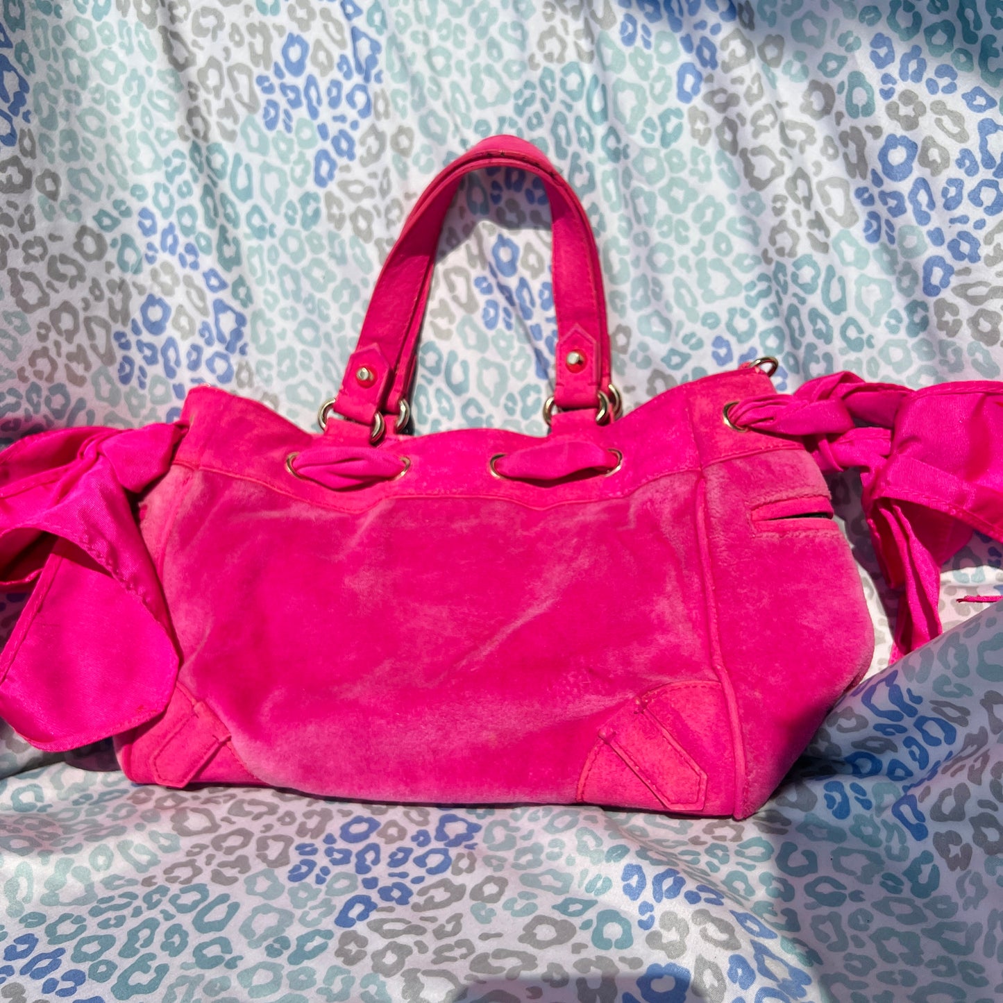 Vintage Hot Pink Juicy Couture Purse Mini Daydreamer Tote Bag Handbag Velour Y2K