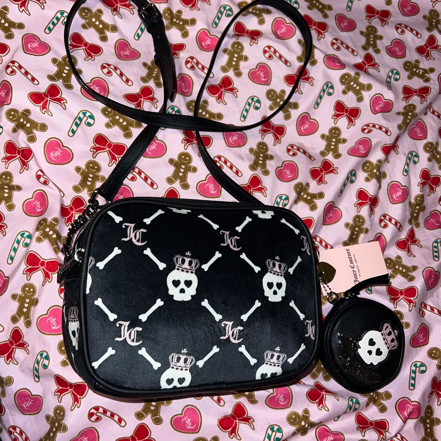 New Black Juicy Couture Crossbody Bag Purse Skull Haunted Couture MSRP $79