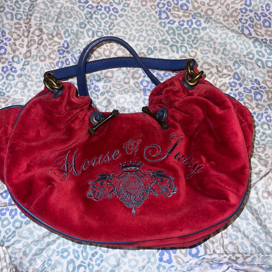 Vintage Blue Red Juicy Couture Purse Velour House of Juicy Handbag Y2K Bag