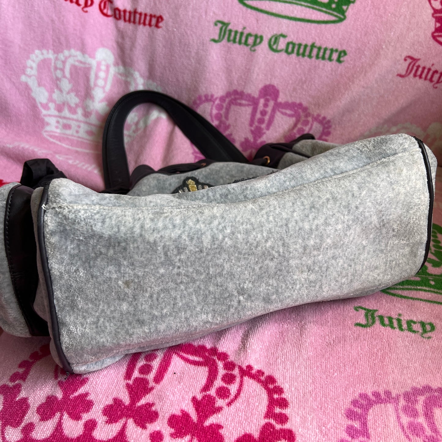 Vintage Grey Juicy Couture Tote Bag Purse Handbag Daydreamer Y2K Heart