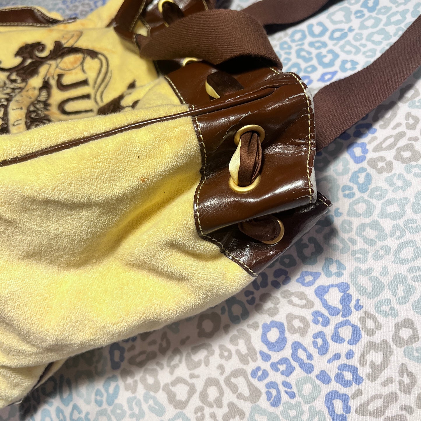 Vintage Brown Yellow Juicy Couture Purse Tote Bag Handbag Daydreamer Terry Cloth - Juicy Couturists Loves