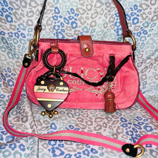 Vintage Pink Juicy Couture Purse Crossbody Bag Terry Cloth Handbag Y2K
