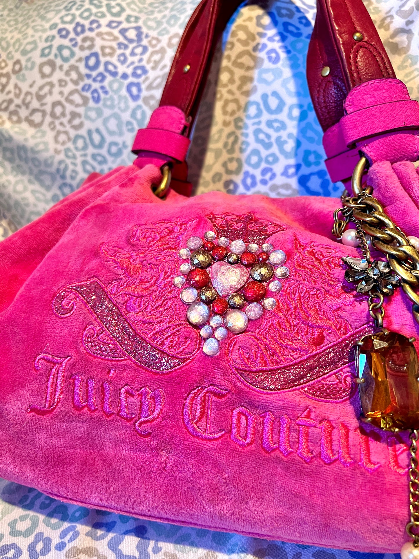 Vintage Rare Pink Juicy Couture Purse Velour Handbag Scottie Dog Bag Y2K Satchel
