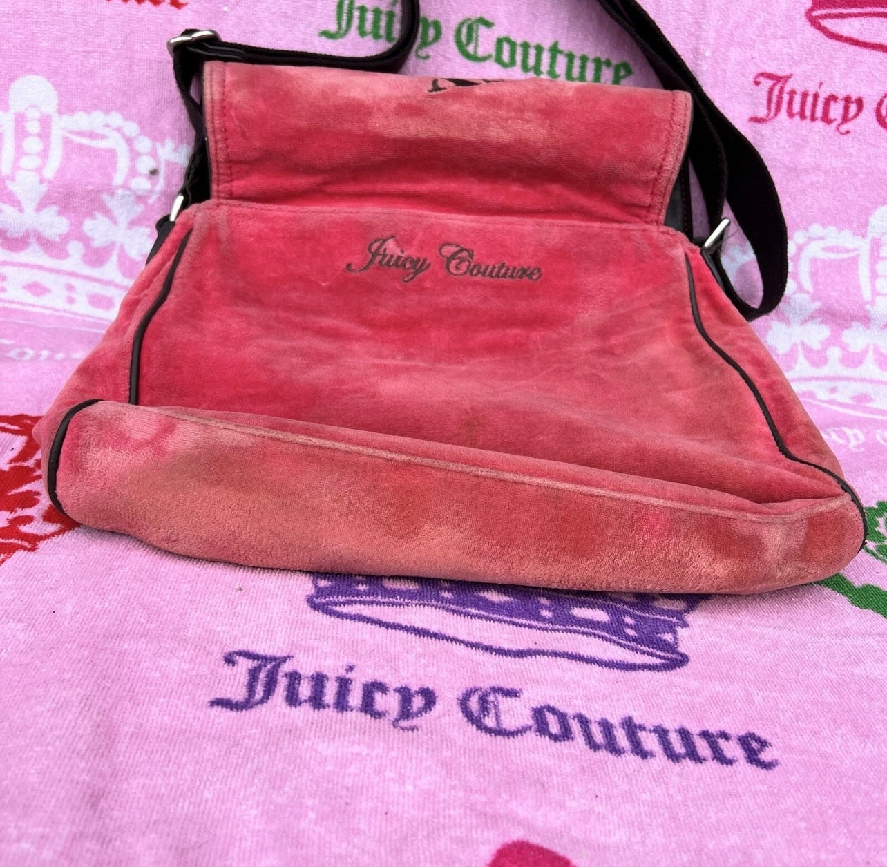 Vintage Rare Pink Juicy Couture Messenger Bag Purse Velour Juicy Girls Club Y2K
