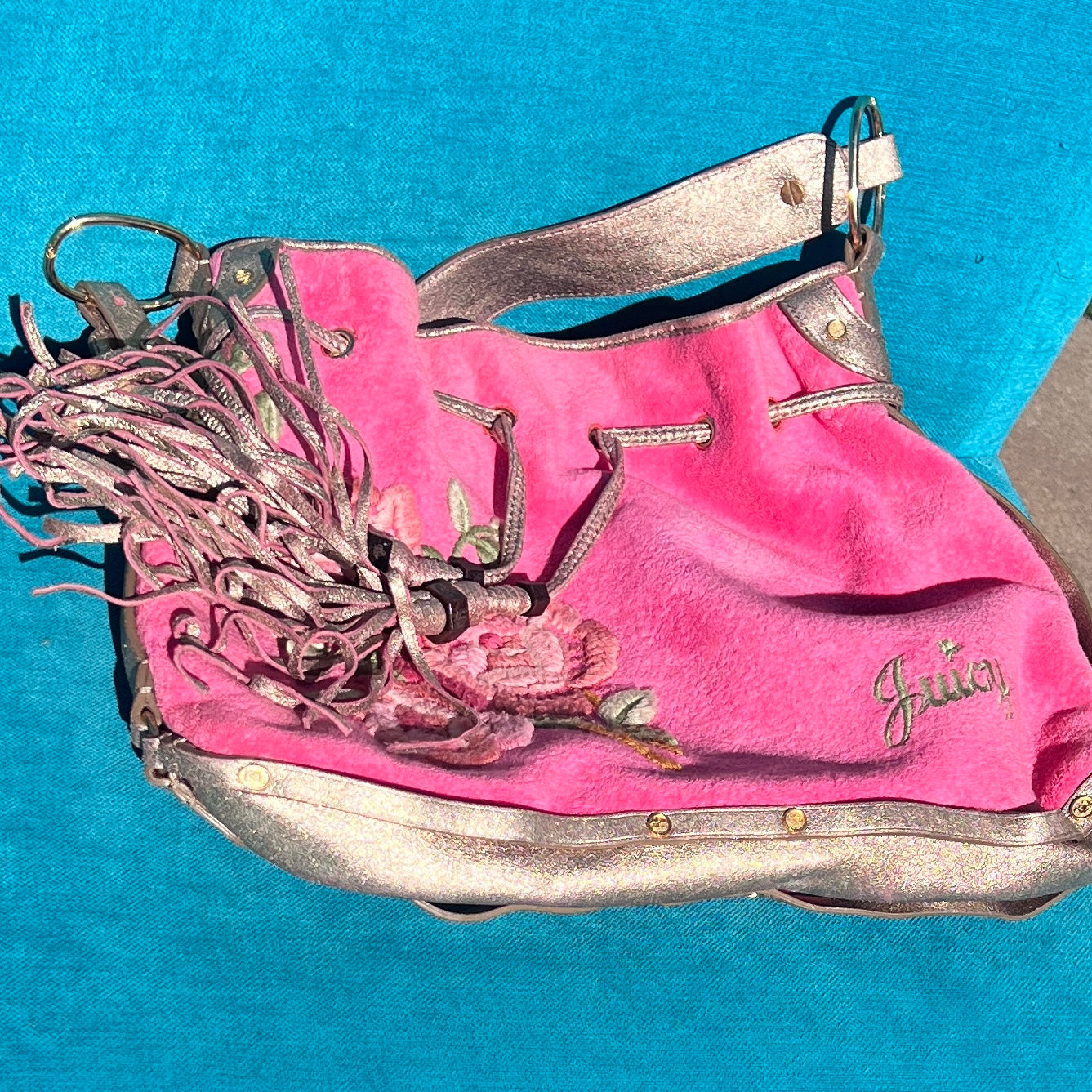 Vintage Pink Juicy Couture Purse Floral Satchel Bag Handbag Y2K Terry Custom Dye