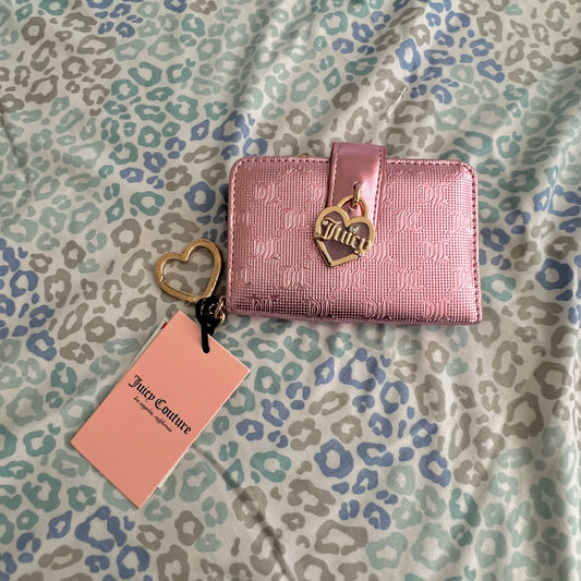 New Pink Juicy Couture Wallet Card Holder Coin Purse Blush Metallic MSRP $35