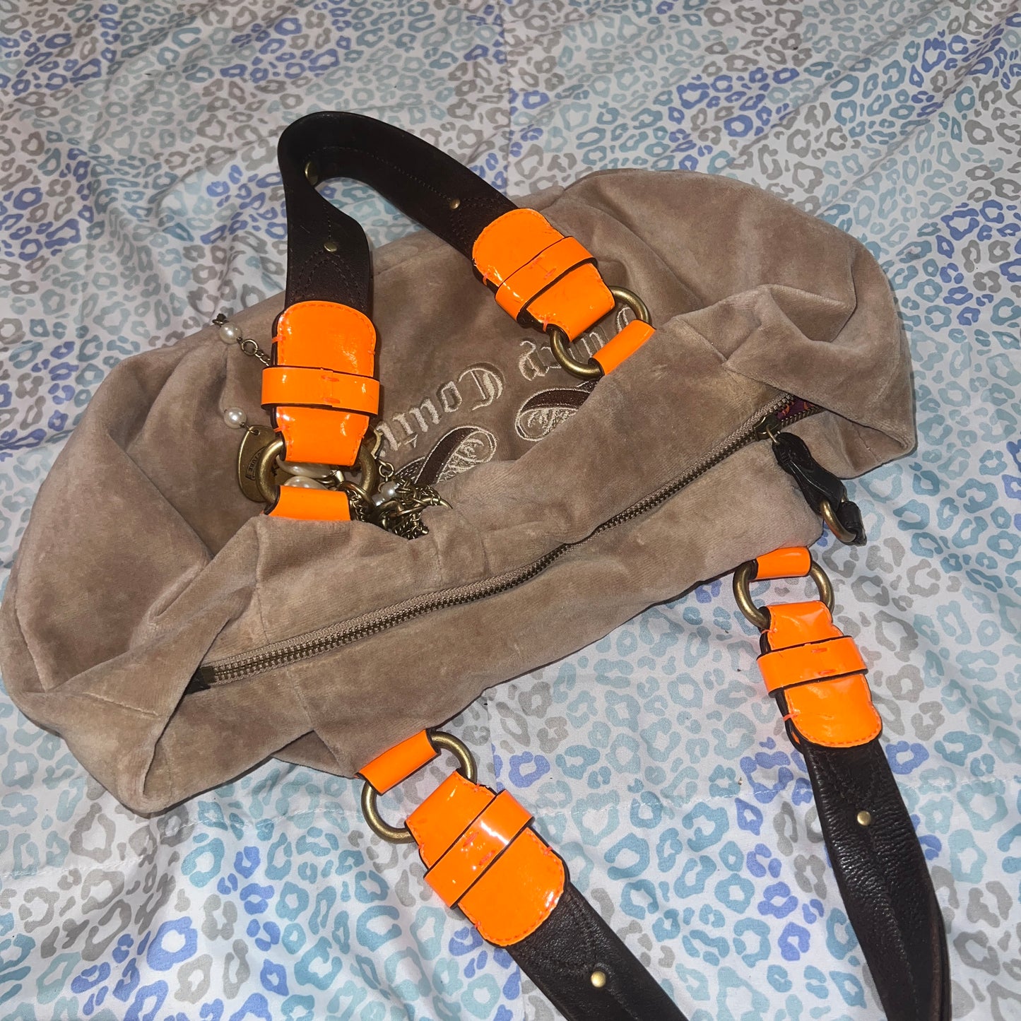 Vintage Tan Brown Juicy Couture Purse Satchel Bag Handbag Velour Scottie Dog Y2K