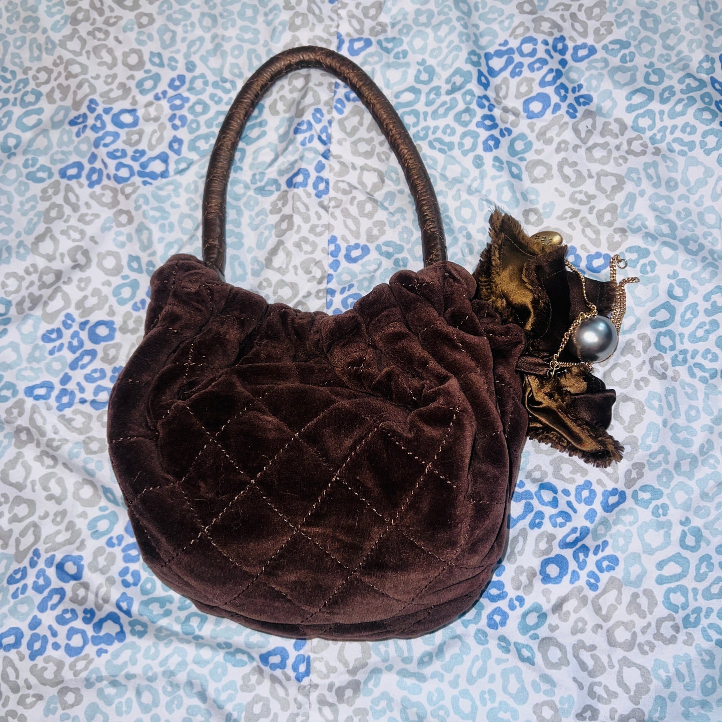 Vintage Brown Juicy Couture Purse Satchel Bag Handbag Velour Quilted Y2K