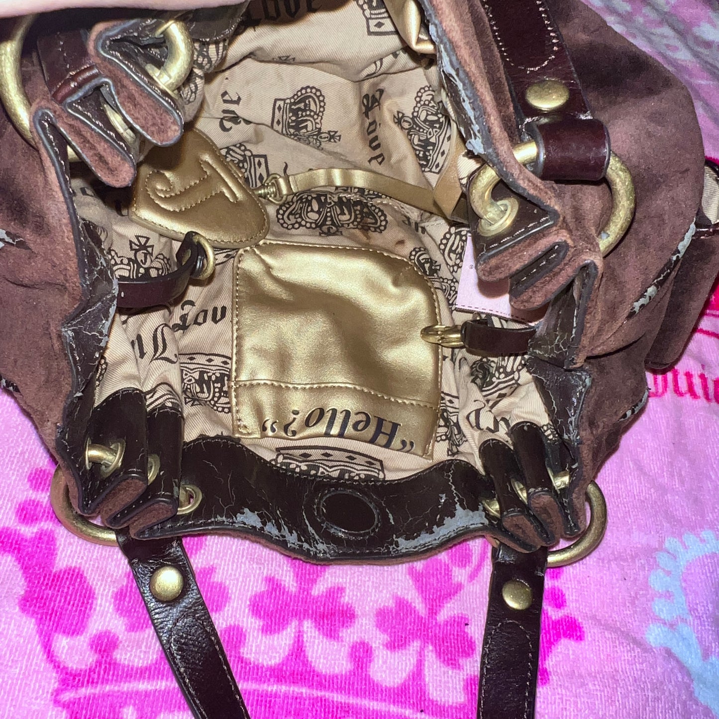 Vintage Pink Brown Juicy Couture Purse Satchel Bag Handbag Y2K Velour