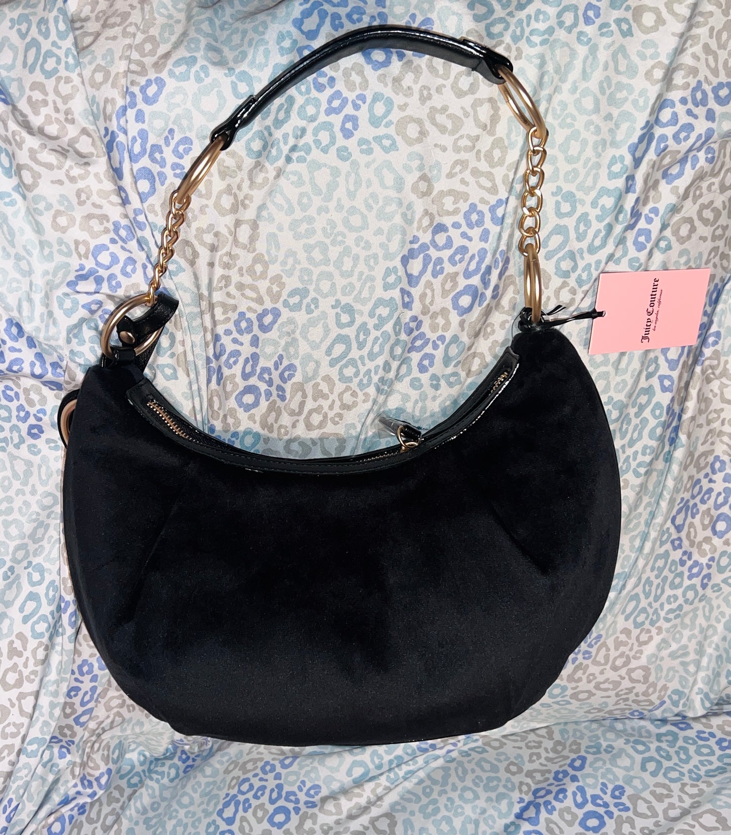 New Black Juicy Couture Purse Handbag Shoulder Bag Velour Vintage Style Hobo