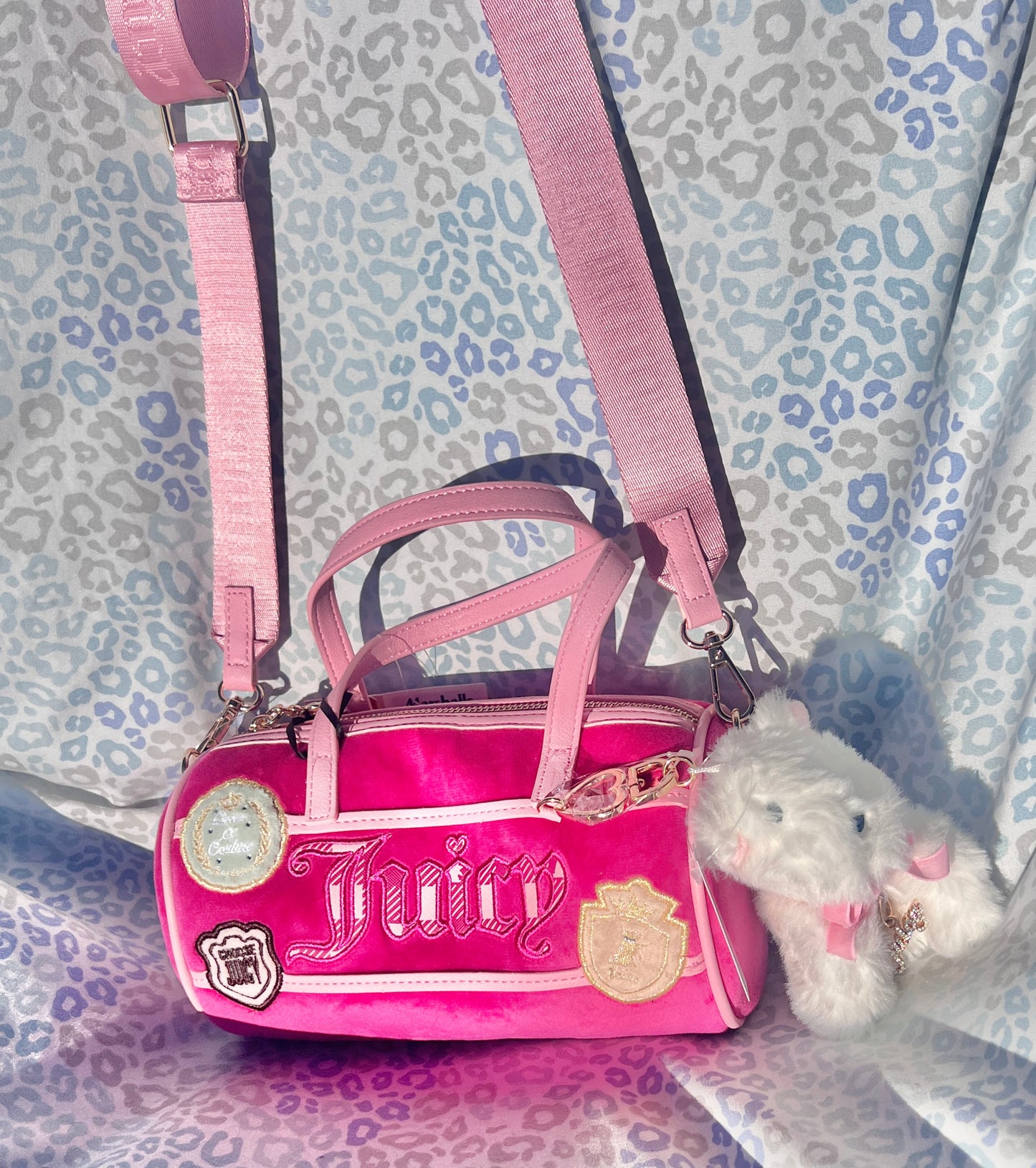 New Pink Choose Juicy Couture Purse Study In Style Barrel Bag Patch Work Velour