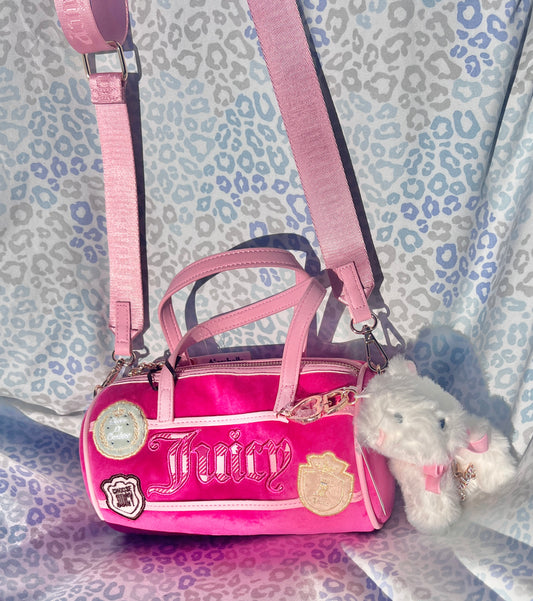 New Pink Choose Juicy Couture Purse Study In Style Barrel Bag Patch Work Velour