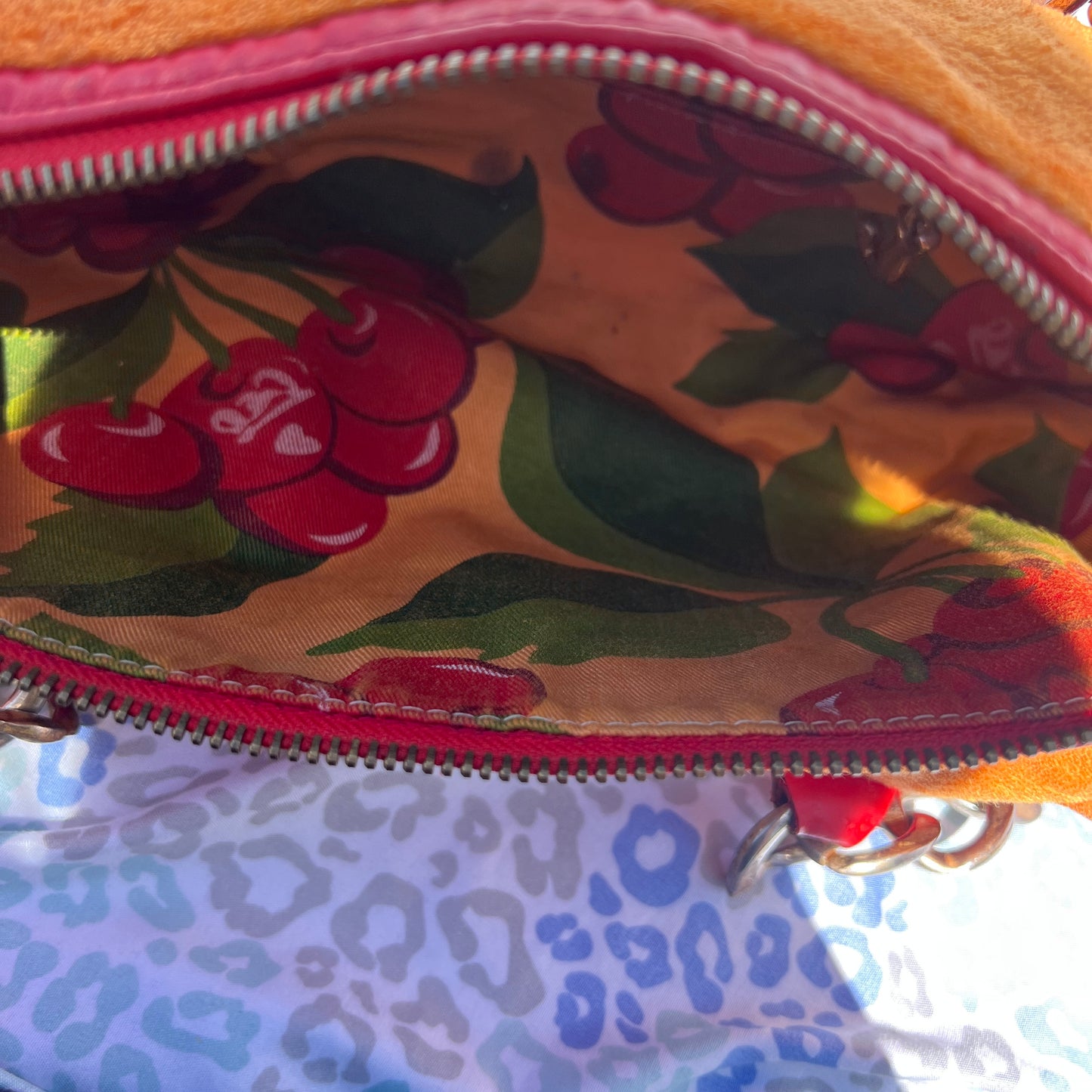 Vintage Red Orange Juicy Couture Barrel Bag Purse Handbag Terry Cloth Scottie