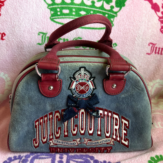 Vintage Red Blue Juicy Couture Bowler Bag Purse Handbag Trustfund University Y2K