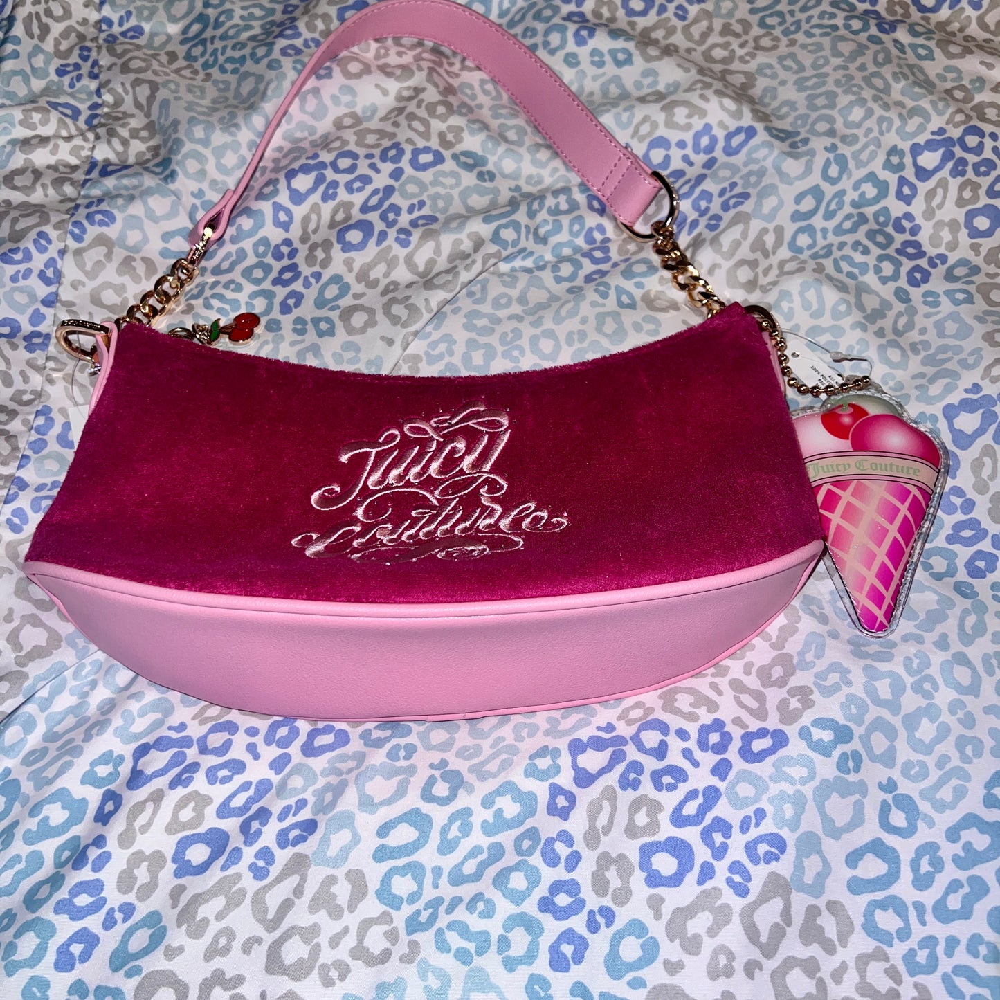 New Pink Juicy Couture Purse Satchel Bag Handbag Ice Cream Charm Terry Cloth