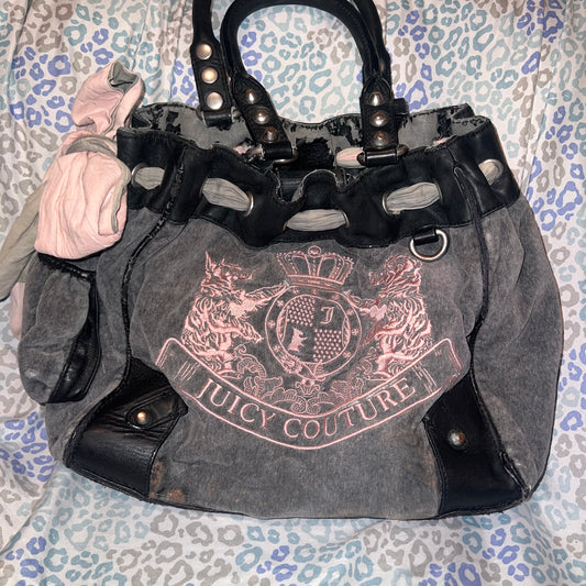 Vintage Pink Grey Juicy Couture Purse Tote Bag Daydreamer Handbag Scottie Dog