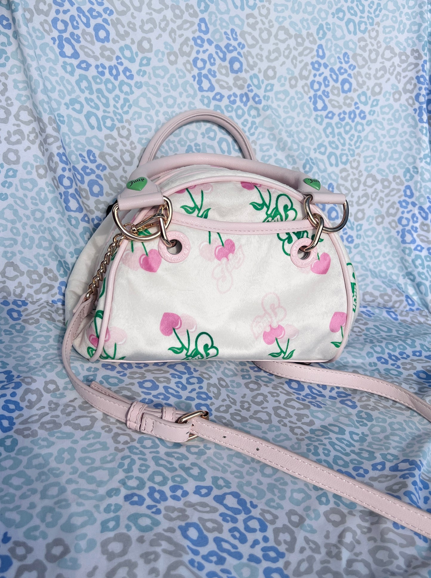 New Cream Juicy Couture Purse Handbag Satchel Bag Cherry Vintage Style Velour
