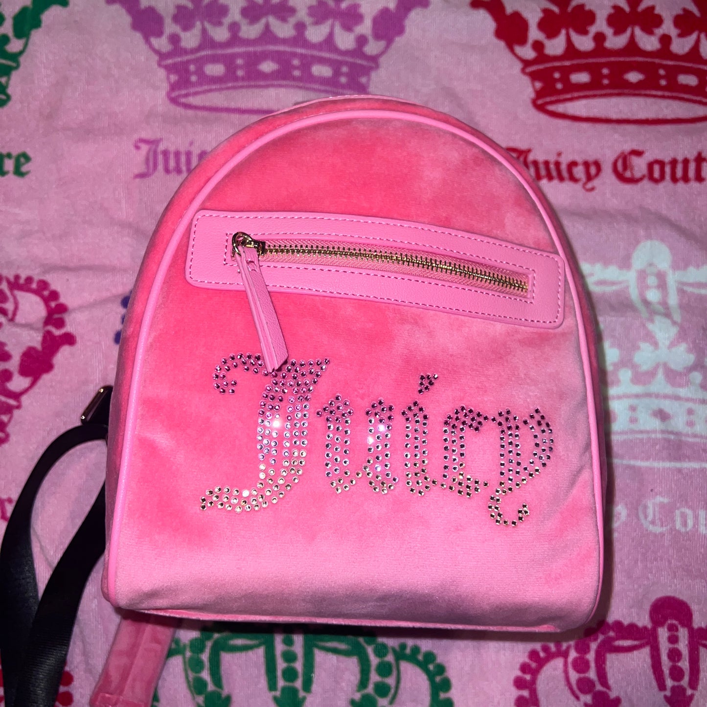 New Pink Juicy Couture Backpack + Bag Charm NWT Purse Bag Velvet MSRP $99