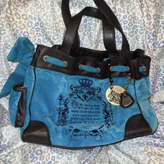 Vintage Blue Juicy Couture Purse Tote Bag Handbag Velvet Fairy Tale Daydreamer