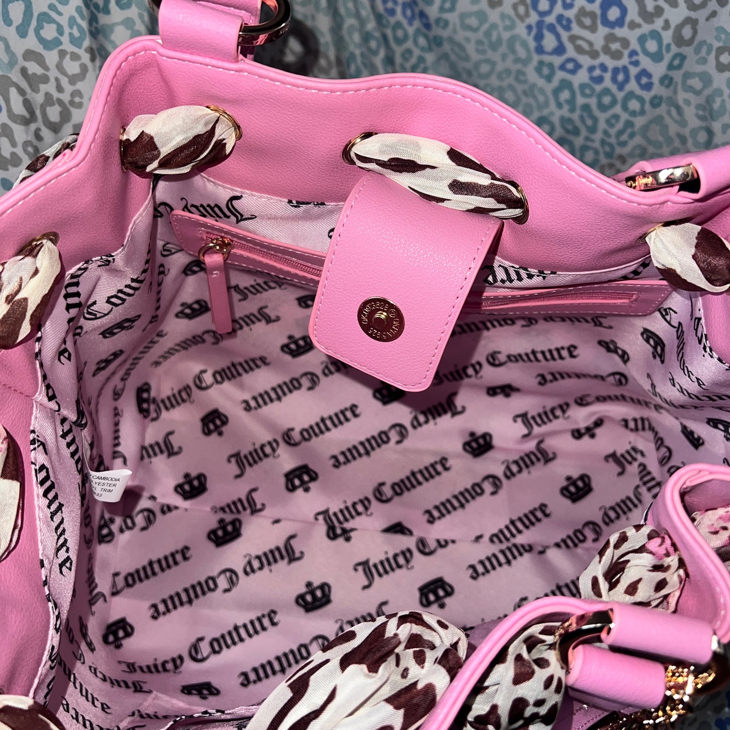 New Pink Beige Juicy Couture Purse Daydreamer Tote Bag Velour Scottie Dog Custom