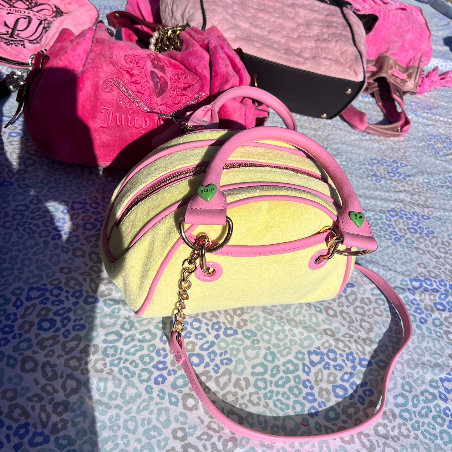 New Yellow Juicy Couture Purse Bowler Bag Handbag Satchel Strawberry Terry Cloth