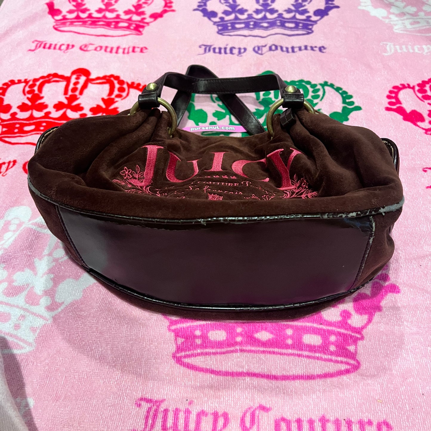 Vintage Pink Brown Juicy Couture Purse Satchel Bag Handbag Y2K Velour