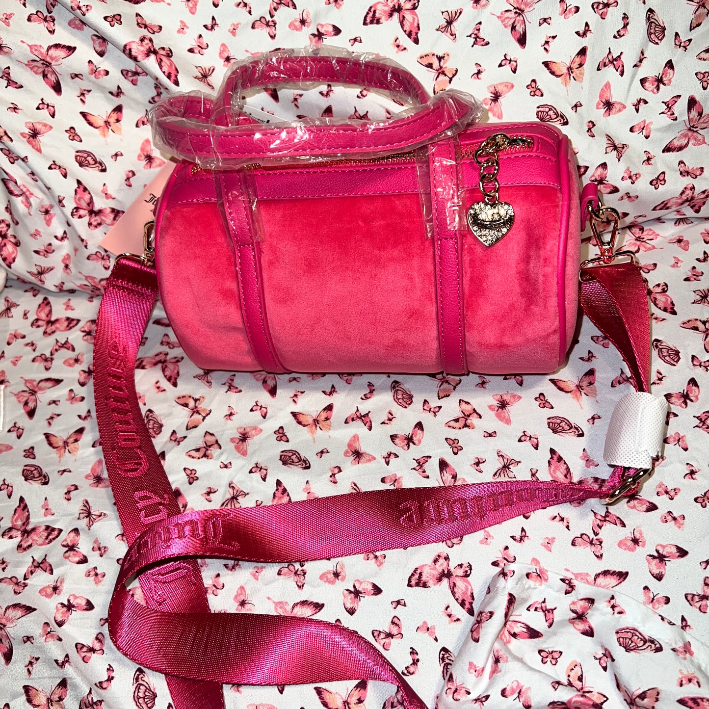 New Pink Juicy Couture Purse Barrel Bag Velour Crossbody Y2K MSRP $99