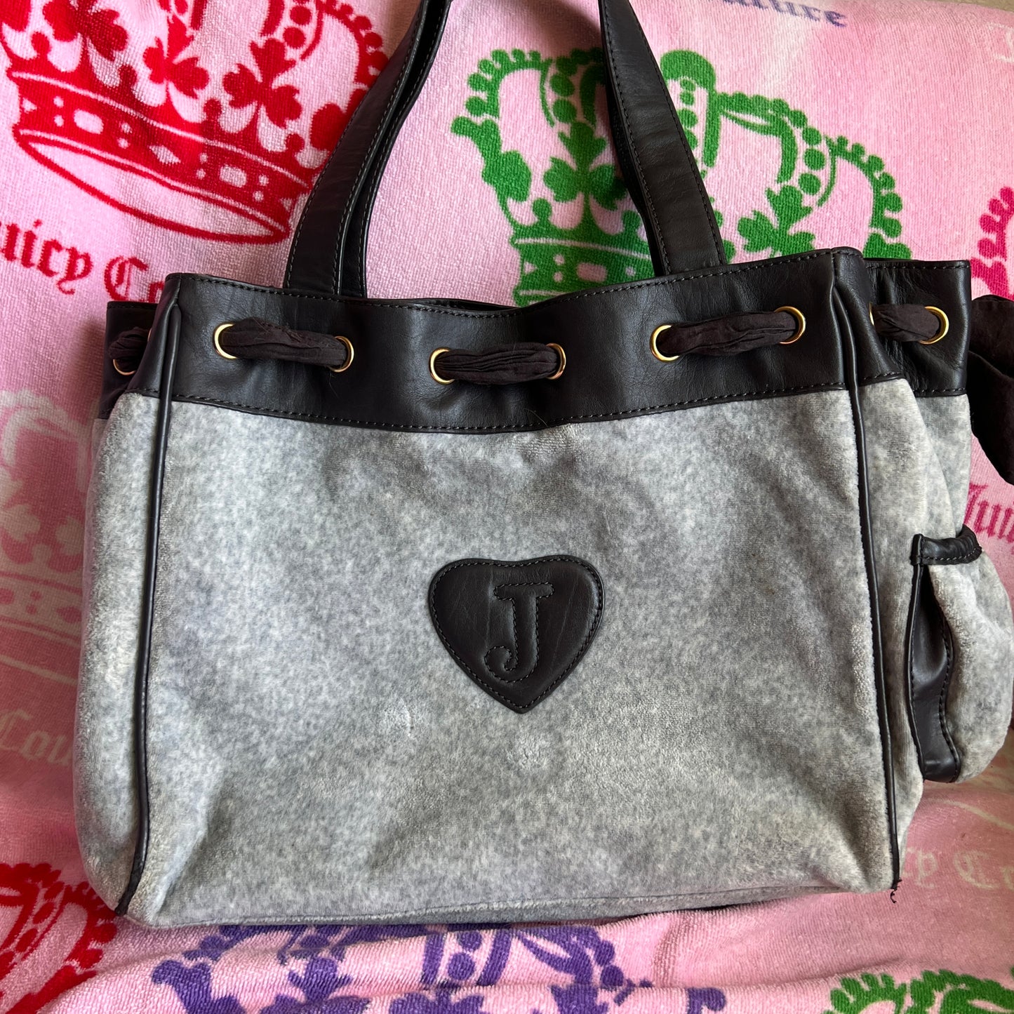 Vintage Grey Juicy Couture Tote Bag Purse Handbag Daydreamer Y2K Heart