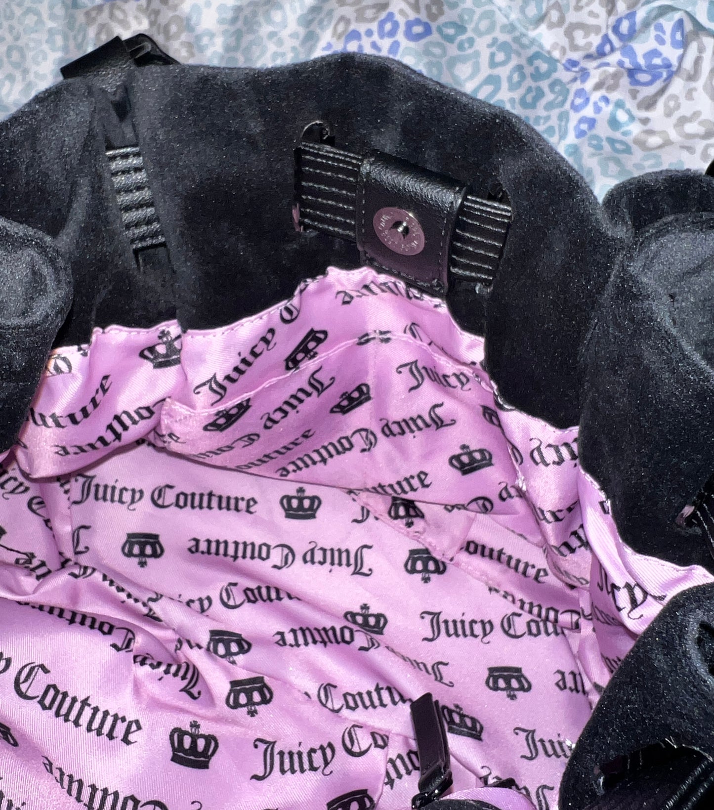 New Black Juicy Couture Purse Satchel Bag Handbag Velour Sparkle Royal Tote