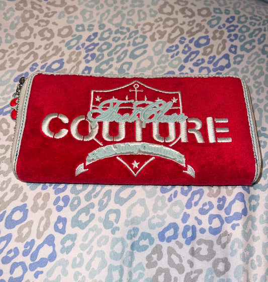 Vintage Red Juicy Couture Wallet Card Holder Terry Cloth First Class Couture