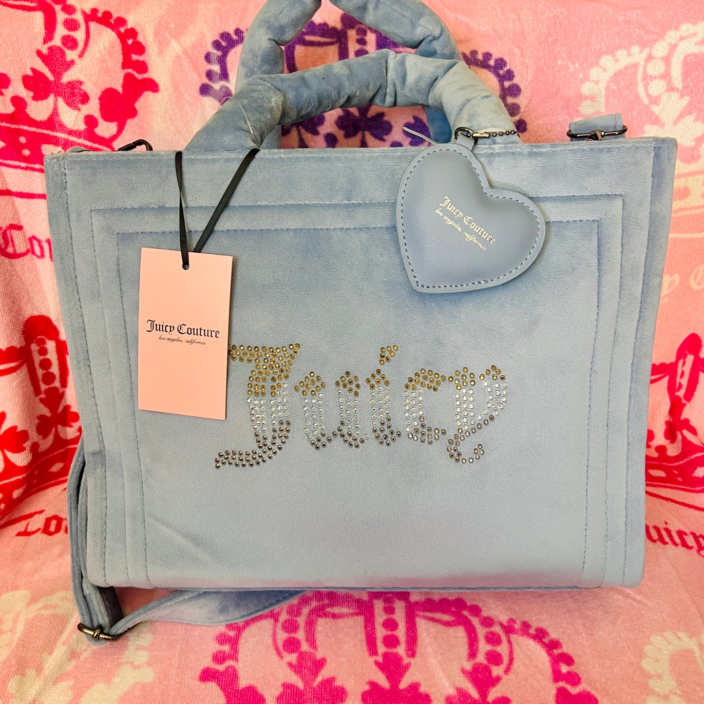 New Blue Juicy Couture Handbag Tote Bag Purse Velvet Large